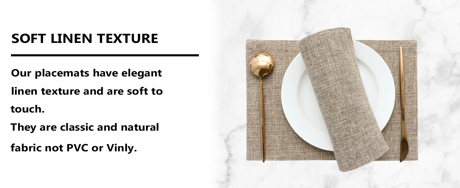 Home Brilliant Linen Placemats Set of 4 Heat Resistant Dining Table Cloth Place Mats Kitchen Table Mats Placemats Table Spring Decor, Natural Linen