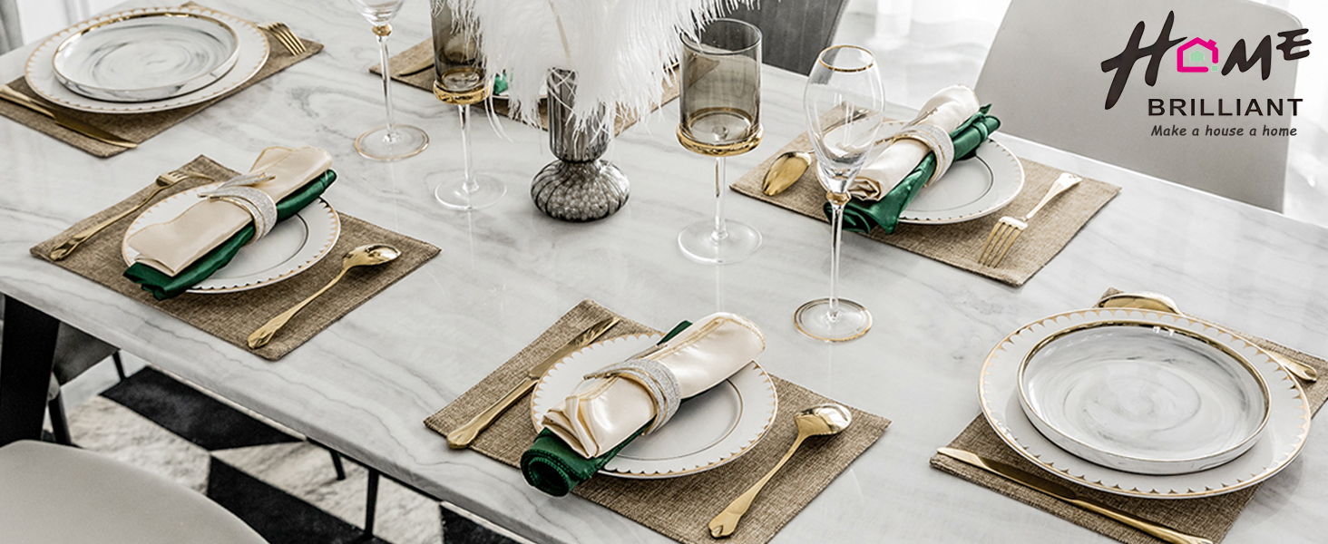 Home Brilliant Linen Placemats Set of 4 Heat Resistant Dining Table Cloth Place Mats Kitchen Table Mats Placemats Table Spring Decor, Natural Linen