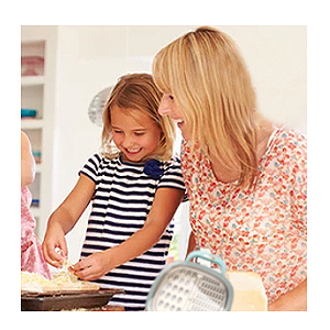 PortoFino Mini Box Grater with Handle, Cheese Grater with Container, 2 in 1 Design for Grating and Storage, Stainless Steel Food Grater with Plastic Storage Container, Dishwasher Safe, Small, Blue