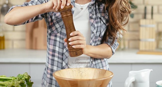 Wood Salt and Pepper Grinder Set, Salt Mill Pepper Grinder Set, Pepper Mill, Salt Shakers with Adjustable Ceramic Rotor- Oak Wood Pepper Grinder for Your Kitchen 8 inches - Pack of 2