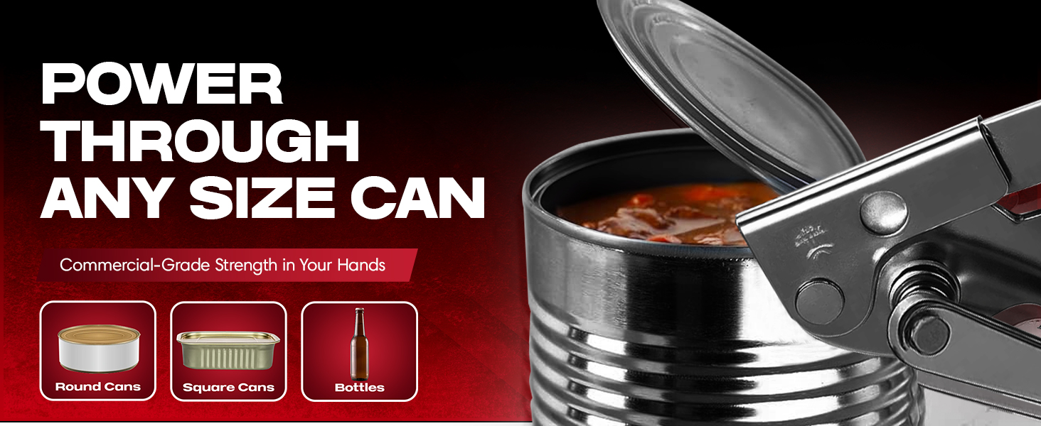 Chef Master Commercial Can Opener Heavy Duty - Manual Hand Crank for Large Cans with Anti-Slip Grip - Stainless Steel Restaurant Can Opener Manual for Seniors, Kitchen, Bars & Food Trucks - 90056