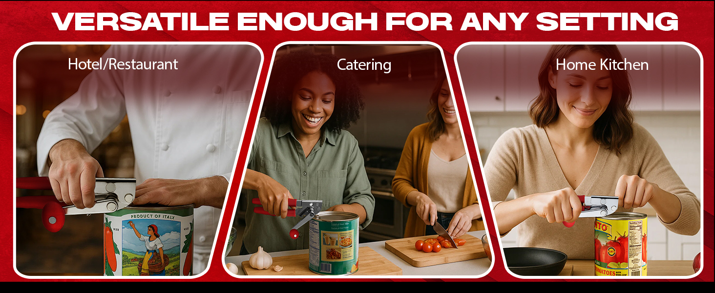 Chef Master Commercial Can Opener Heavy Duty - Manual Hand Crank for Large Cans with Anti-Slip Grip - Stainless Steel Restaurant Can Opener Manual for Seniors, Kitchen, Bars & Food Trucks - 90056