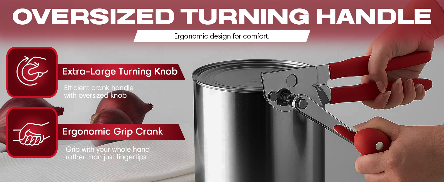 Chef Master Commercial Can Opener Heavy Duty - Manual Hand Crank for Large Cans with Anti-Slip Grip - Stainless Steel Restaurant Can Opener Manual for Seniors, Kitchen, Bars & Food Trucks - 90056