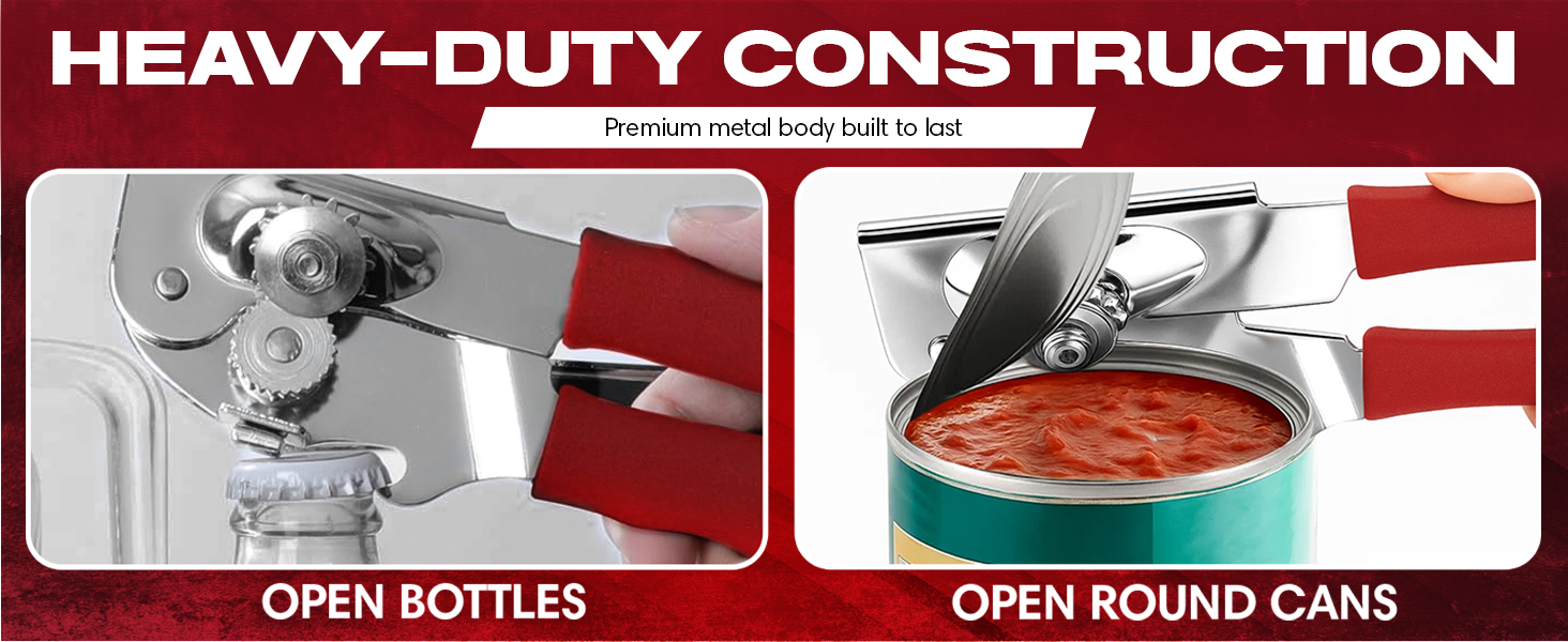 Chef Master Commercial Can Opener Heavy Duty - Manual Hand Crank for Large Cans with Anti-Slip Grip - Stainless Steel Restaurant Can Opener Manual for Seniors, Kitchen, Bars & Food Trucks - 90056