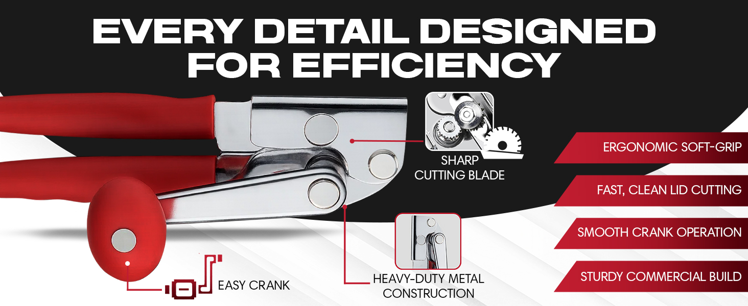 Chef Master Commercial Can Opener Heavy Duty - Manual Hand Crank for Large Cans with Anti-Slip Grip - Stainless Steel Restaurant Can Opener Manual for Seniors, Kitchen, Bars & Food Trucks - 90056