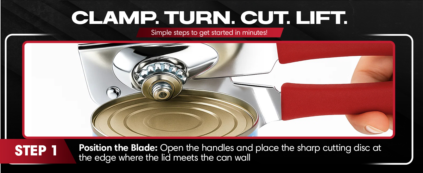 Chef Master Commercial Can Opener Heavy Duty - Manual Hand Crank for Large Cans with Anti-Slip Grip - Stainless Steel Restaurant Can Opener Manual for Seniors, Kitchen, Bars & Food Trucks - 90056