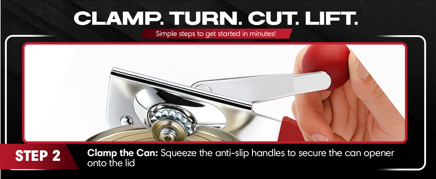 Chef Master Commercial Can Opener Heavy Duty - Manual Hand Crank for Large Cans with Anti-Slip Grip - Stainless Steel Restaurant Can Opener Manual for Seniors, Kitchen, Bars & Food Trucks - 90056