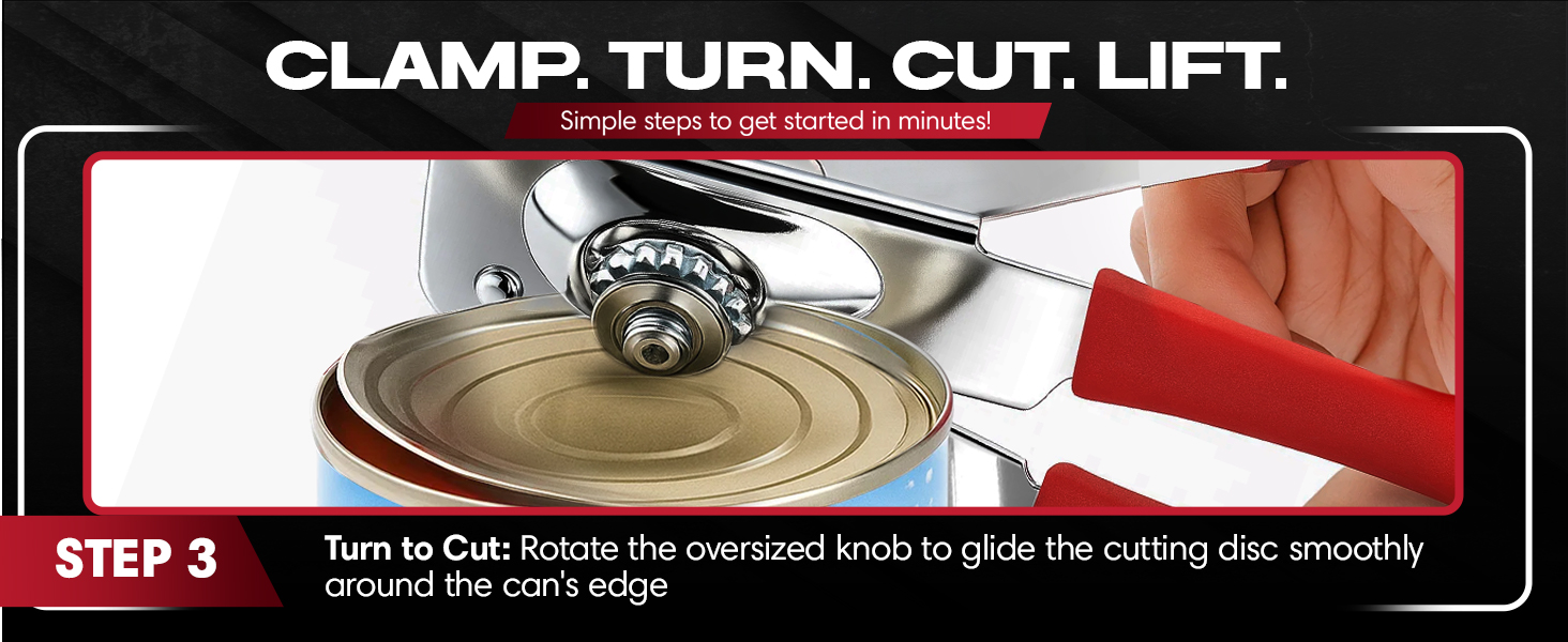 Chef Master Commercial Can Opener Heavy Duty - Manual Hand Crank for Large Cans with Anti-Slip Grip - Stainless Steel Restaurant Can Opener Manual for Seniors, Kitchen, Bars & Food Trucks - 90056