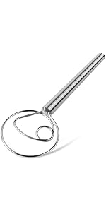 TEEVEA Danish Dough Whisk Stainless Steel Dough Hook Dutch Whisk for Sourdough Bread Mixer Hand with Wooden Handle Kitchen Whisking Mixing Tool Bread Making Tools