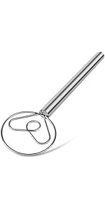 TEEVEA Danish Dough Whisk Stainless Steel Dough Hook Dutch Whisk for Sourdough Bread Mixer Hand with Wooden Handle Kitchen Whisking Mixing Tool Bread Making Tools