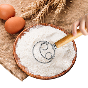 TEEVEA Danish Dough Whisk Stainless Steel Dough Hook Dutch Whisk for Sourdough Bread Mixer Hand with Wooden Handle Kitchen Whisking Mixing Tool Bread Making Tools