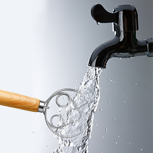 TEEVEA Danish Dough Whisk Stainless Steel Dough Hook Dutch Whisk for Sourdough Bread Mixer Hand with Wooden Handle Kitchen Whisking Mixing Tool Bread Making Tools