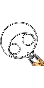TEEVEA Danish Dough Whisk Stainless Steel Dough Hook Dutch Whisk for Sourdough Bread Mixer Hand with Wooden Handle Kitchen Whisking Mixing Tool Bread Making Tools