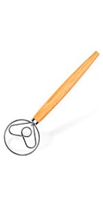 TEEVEA Danish Dough Whisk Stainless Steel Dough Hook Dutch Whisk for Sourdough Bread Mixer Hand with Wooden Handle Kitchen Whisking Mixing Tool Bread Making Tools