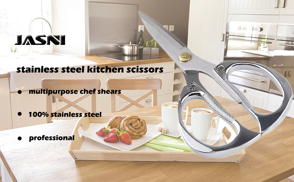 Multi-purpose Kitchen Shears Scissors, Heavy Duty Stainless Steel Scissors with Strong Straight Edge Snips (Silver)