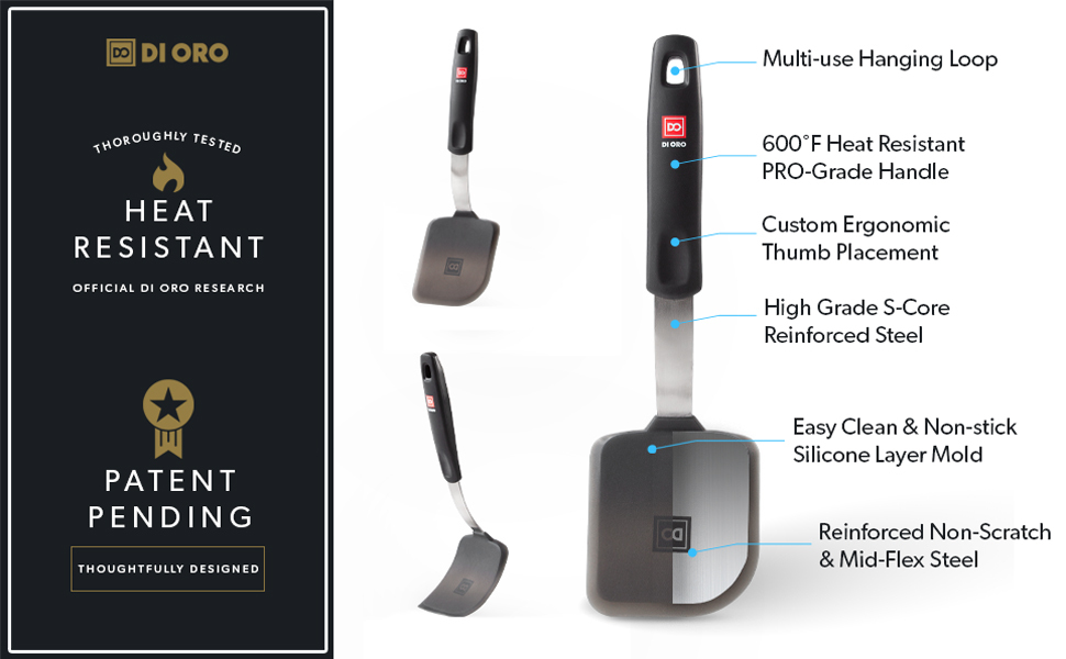 DI ORO Spatulas for Kitchen Use - Forever Warranty - 600°F Heat Resistance Silicone - Turner Spatula Set for Cooking - BPA Free Wide Pancake Spatulas - Egg Flippers for Nonstick Cookware Safe (2pc)