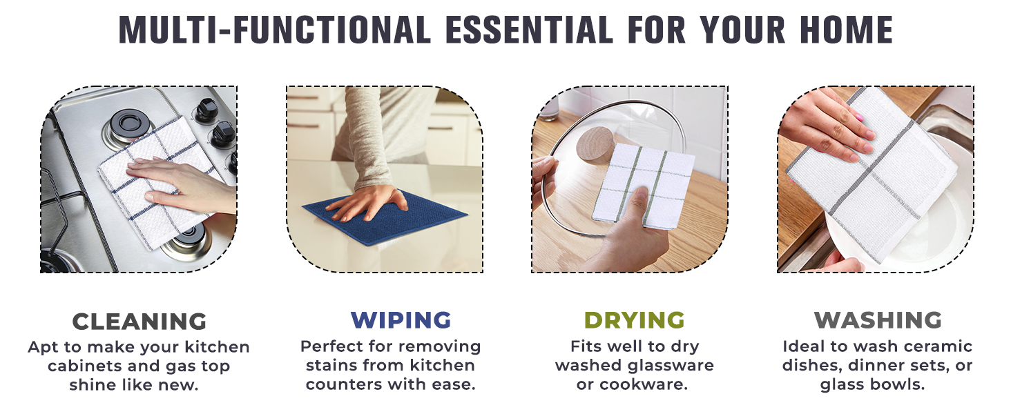 AMOUR INFINI Cotton Kitchen Dish Cloths Set of 8 – Highly Absorbent, Super Soft Premium Terry Cleaning Cloth (12