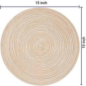 SHACOS Round Placemats Set of 6 Cotton Polyester Braided Place Mats 15 inch Heat Resistant Washable Table Mats for Kitchen Dining Party Natural Table Decor (Beige, 6)
