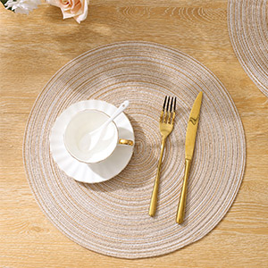 SHACOS Round Placemats Set of 6 Cotton Polyester Braided Place Mats 15 inch Heat Resistant Washable Table Mats for Kitchen Dining Party Natural Table Decor (Beige, 6)