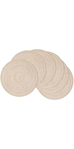 SHACOS Round Placemats Set of 6 Cotton Polyester Braided Place Mats 15 inch Heat Resistant Washable Table Mats for Kitchen Dining Party Natural Table Decor (Beige, 6)