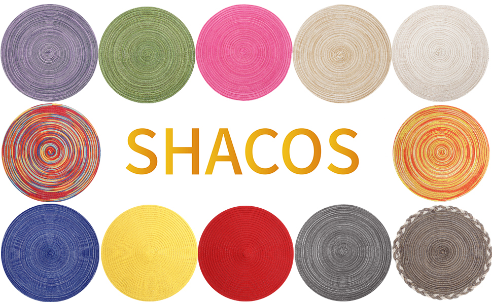SHACOS Round Placemats Set of 6 Cotton Polyester Braided Place Mats 15 inch Heat Resistant Washable Table Mats for Kitchen Dining Party Natural Table Decor (Beige, 6)