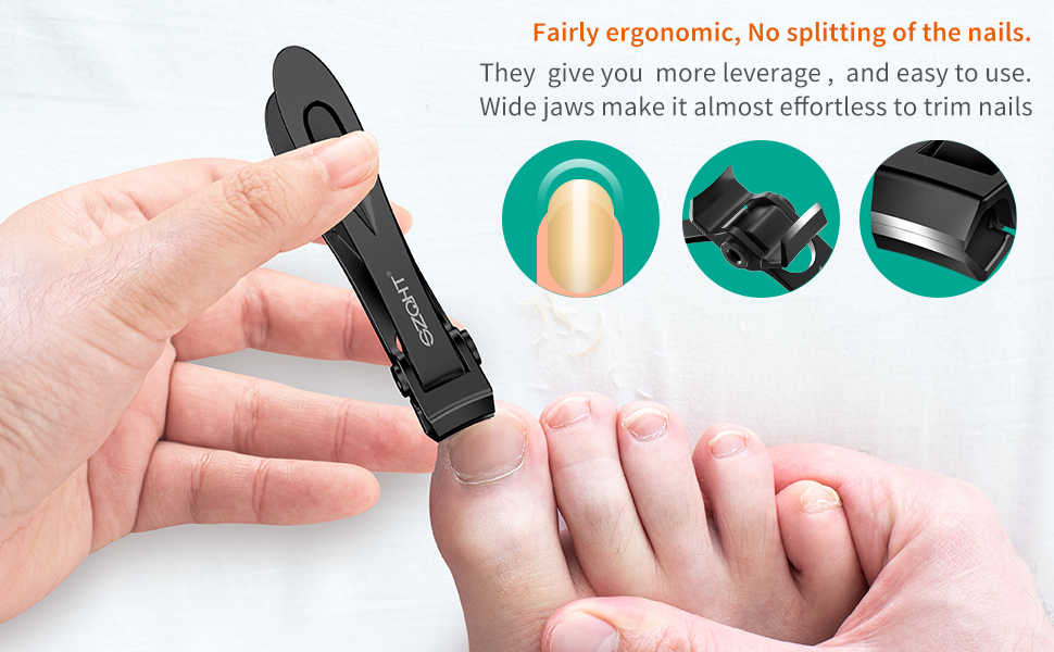 SZQHT Ultra Wide Jaw Opening Nail Clippers Set, Toenail Clippers for Thick Nails, Heavy Duty Nail Cutter, Stainless Steel Toe Nail Clippers for Seniors, Men & Women Manicure,Pedicure,Big(Black)