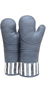 Professional Microwave Silicone Oven Mitts one Pair, Kitchen Mitten Set for Heat Resistant with 500 Degrees, Kitchen Gloves Pot Holder for BBQ Cooking Baking (Light Blue)
