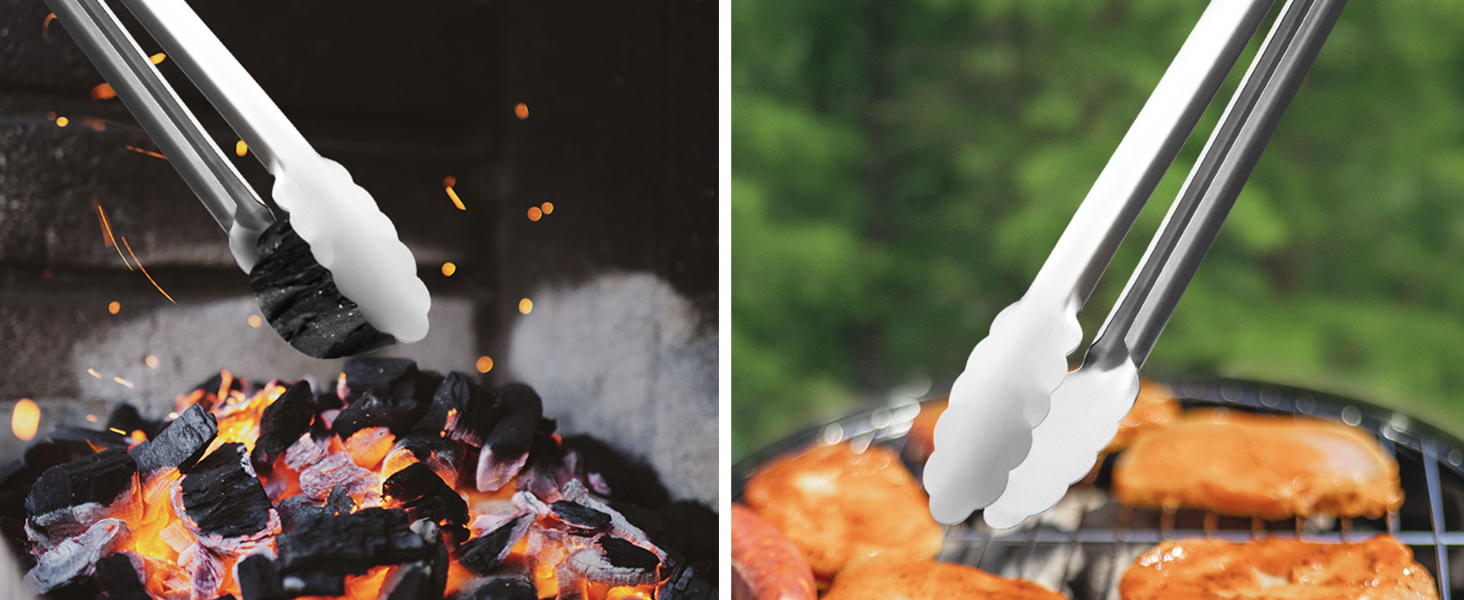 Grill Tongs, 17 Inch Extra Long BBQ Tongs, Premium Stainless Steel Metal Tongs for Cooking, Grilling, Barbecue/BBQ, Buffet (17