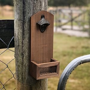 ZGZD Wooden Bottle Opener Wall Mounted with Cap Catcher, Gifts for Men and Beer Lovers