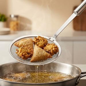 Stainless Steel Skimmer Strainer,Stainless Steel Fat Skimmer Spoon Fine Mesh Food Strainer for Grease, Gravy and Foam with Long Handle