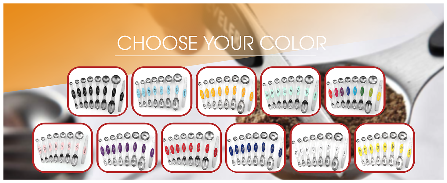 Spring Chef Stainless Steel Magnetic Measuring Spoons Set with Strong N45 Magnets, Heavy Duty Metal Kitchen Gadgets for Baking & Cooking, Fits in Most Kitchen Spice Jars, Set of 8 with Leveler, Black