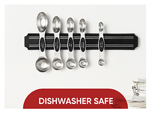 Spring Chef Stainless Steel Magnetic Measuring Spoons Set with Strong N45 Magnets, Heavy Duty Metal Kitchen Gadgets for Baking & Cooking, Fits in Most Kitchen Spice Jars, Set of 8 with Leveler, Black