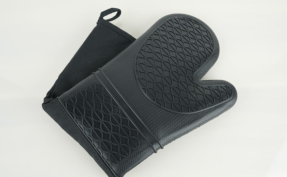 DoMii Extra Long Silicone Oven Mitts Heavy Duty Commercial Grade Oven Mitts Heat Resistant BBQ Gloves with Quilted Cotton Lining 2 Pack