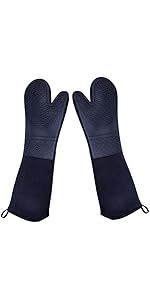 DoMii Extra Long Silicone Oven Mitts Heavy Duty Commercial Grade Oven Mitts Heat Resistant BBQ Gloves with Quilted Cotton Lining 2 Pack