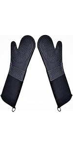 DoMii Extra Long Silicone Oven Mitts Heavy Duty Commercial Grade Oven Mitts Heat Resistant BBQ Gloves with Quilted Cotton Lining 2 Pack