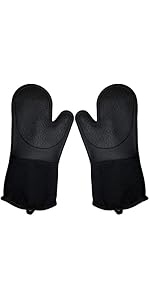 DoMii Extra Long Silicone Oven Mitts Heavy Duty Commercial Grade Oven Mitts Heat Resistant BBQ Gloves with Quilted Cotton Lining 2 Pack