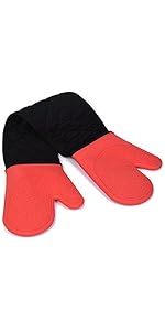 DoMii Extra Long Silicone Oven Mitts Heavy Duty Commercial Grade Oven Mitts Heat Resistant BBQ Gloves with Quilted Cotton Lining 2 Pack