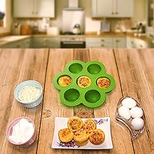 GOKCEN's Silicone Egg Bite Molds [2 Pack] Instant Pot Accessories - Total 14 Cups Muffin Pan for Baking - Food Freezer Tray with Lid - Reusable Storage Container (Blue & Green - Egg Bite Mold)