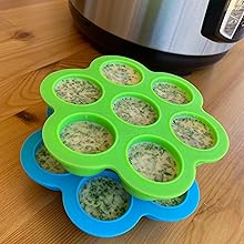 GOKCEN's Silicone Egg Bite Molds [2 Pack] Instant Pot Accessories - Total 14 Cups Muffin Pan for Baking - Food Freezer Tray with Lid - Reusable Storage Container (Blue & Green - Egg Bite Mold)