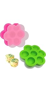 GOKCEN's Silicone Egg Bite Molds [2 Pack] Instant Pot Accessories - Total 14 Cups Muffin Pan for Baking - Food Freezer Tray with Lid - Reusable Storage Container (Blue & Green - Egg Bite Mold)