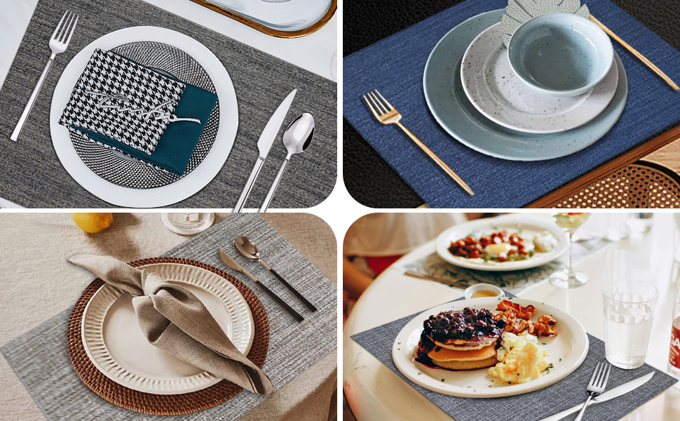 BETEAM Placemats Set of 6, Woven Vinyl Placemat for Dining Table Washable Wipeable Kitchen Place Mats Durable Indoor Outdoor Table Mats