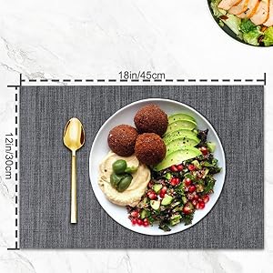 BETEAM Placemats Set of 6, Woven Vinyl Placemat for Dining Table Washable Wipeable Kitchen Place Mats Durable Indoor Outdoor Table Mats