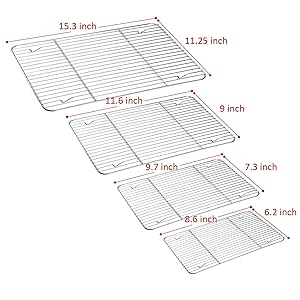 P&P CHEF Baking Cooling Rack Set for Cooking Roasting, 4-Piece Stainless Steel Wire Racks for Oven Use, Healthy & Dishwasher Safe, Rectangle, 8.6 + 9.7+ 11.6 + 15.3 Inch