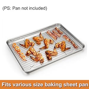 P&P CHEF Baking Cooling Rack Set for Cooking Roasting, 4-Piece Stainless Steel Wire Racks for Oven Use, Healthy & Dishwasher Safe, Rectangle, 8.6 + 9.7+ 11.6 + 15.3 Inch