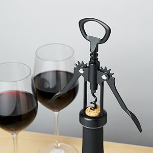 True Soar Winged Corkscrew Wine Opener, Multi-Purpose Bottle Opener for Beer and Soda, Stainless Steel with Chrome Finish, Easy to Remove Cork for Bartenders, Home Bar, Kitchen, Set of 1, Matte Black