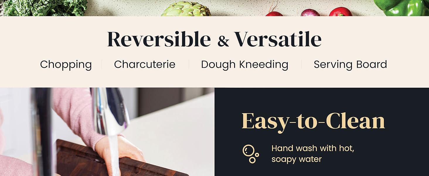 Walnut Wood Cutting Board for Kitchen, Reversible Wooden Cutting Board With Juice Grooves - Chopping Board, Charcuterie Serving Tray Made in Canada (Walnut, 17x11x0.75)