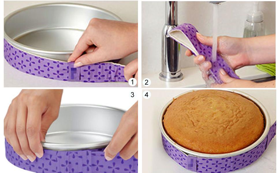 Mity rain 4-Piece Cake Pan Dampen Strips, Super Absorbent Thick Cotton Strips for Baking, Cake Leveler and Baking Supplies