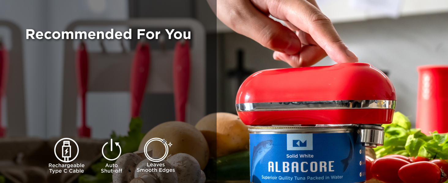 Kitchen Mama Auto Electric Can Opener: Open Your Cans with A Simple Press of Button - Automatic, Hands Free, Smooth Edge, Battery Operated, YES YOU CAN (Red)