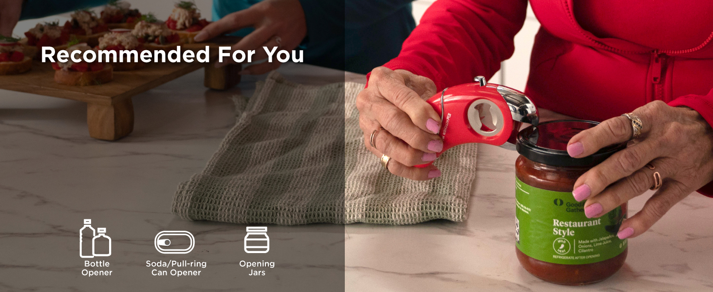 Kitchen Mama Auto Electric Can Opener: Open Your Cans with A Simple Press of Button - Automatic, Hands Free, Smooth Edge, Battery Operated, YES YOU CAN (Red)