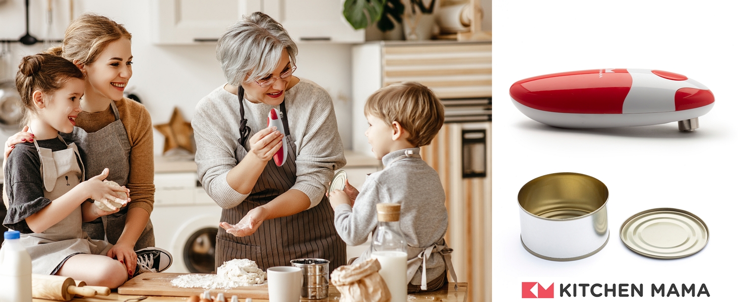 Kitchen Mama Auto Electric Can Opener: Open Your Cans with A Simple Press of Button - Automatic, Hands Free, Smooth Edge, Battery Operated, YES YOU CAN (Red)